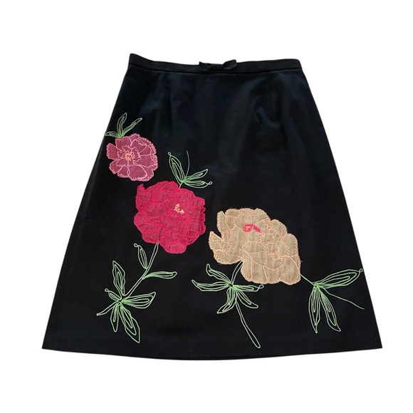 Vtg 90’s Debra McGuire Skirt Women’s Black Embroidered Floral A-Line Midi Sz 12 - Picture 4 of 6